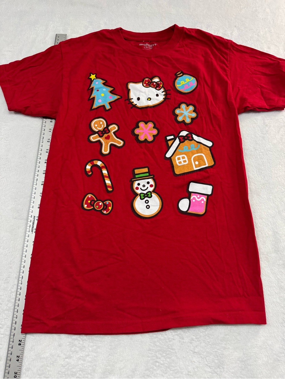 Hello Kitty Red Holiday Graphic Tee with Festive Icons